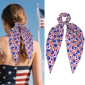 4th of July Hair Ties for Woman Red White and Blue Ribbon for Girls American Flag Hair Scrunchies Patriotic Elastic Independence Day Hair Tie Memorial Day Party Supplies Hair Accessories 1PCS
