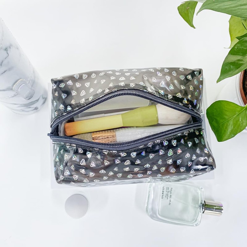 TotePrint Waterproof Transparent Makeup Bag Shiny Diamond Pattern Bag 2pcs,