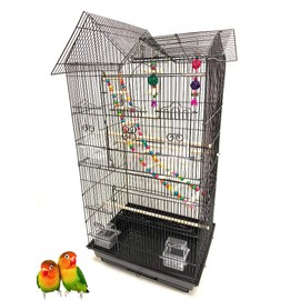 Mcage 37-Inch Large Double Roof Top Flight Bird Cage with Playing Toys for Parrot Cockatiel Sun Parakeet Green Cheek Conure Budgie Finch Lovebird Canary Aviary