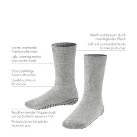 FALKE Unisex Kids Catspads Slipper Socks Anti-Slip Printed Nubs On Sole Improved Grip Thick Warm Full Inner Plush Flat Seam In Toe Area Breathable Sustainable Cotton Wool 1 Pair, Beige Sand Melange