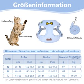 Cat Lead Set for Cats, Polyester Adjustable Cat Harness with Lead, Cat Harness Lead Set, Harness for Cats, Escape Proof for Kittens, Dogs (Blue S)