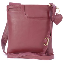 Gigi - Women's Small Leather Crossbody Bag - Slim Shoulder Bag With Adjustable Shoulder Strap - With Heart Keyring Charm - Othello 2057 - Burgundy