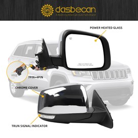 Dasbecan Passenger Side Mirror Compatible with 2011-2018 Grand Cherokee Chrome Right Door Mirror w/Power Heated/Signal Light/Memory/Manual Folding Replace#57010704AJ (11pins)