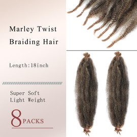 BLUONASI 18 Inch Marley Twist Braiding Hair 8 Packs Pre-Separated Springy Afro Twist Hair Extension Kinky Afro Twist Crochet Hair Braids Marley Hair Spring Twist (27#, 18 Inches (8))