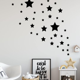 Star Set for Children's Room, 36 Pieces, Star Stickers, Starry Sky for Gluing, Star Wall Sticker, Wall Decoration (Black)