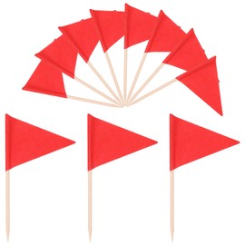 SWZHAI 100 Pcs Mini Red Flag Toothpicks, Triangle Cupcake Toppers Flags Solid Red DIY Decoration