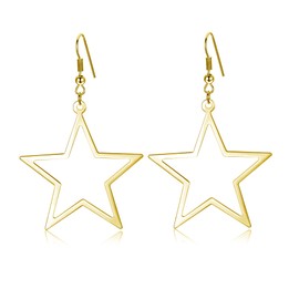 Simple Star Earrings for Women, Hollow Star Dangle Drop Earrings (Gold)