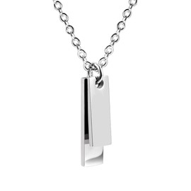 ALEXCRAFT Stainless Steel Necklace for Men Boys, Chains with Double Rectangular Pendant Necklace Made of Stainless Steel, Adjustable Silver Stainless Steel Necklace 4 mm x 60 mm Women Men Jewellery