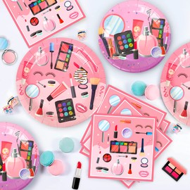 Makeup Birthday Party Supplies,165 Pcs Spa Party Decorations&Tableware Set-Makeup Birthday Banner Balloons Plate Cup Napkins Tablecloth Photo Booth Props etc Makeup Birthday Party Favors for Girls