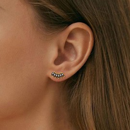 Lansora Curved CZ Crawler Ear Climber Cartilage Earrings Helix Conch Tragus Piercing Silver Stud Gold Colorful Cubic Zirconia Jewelry, Copper, Cubic Zirconia