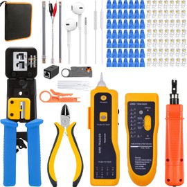 TAIWAIN RJ45 Crimper Kit Cable Network Repair Set Tool CAT5 CAT6, Crimp Wire Stripping Punch Down Tools, Professional RJ11/RJ12 Pass Through Connectors Crimping Tester Tool(Navy Blue)