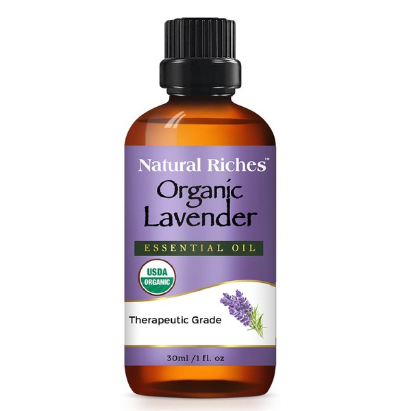 Natural Riches Organic Lavender Essential Oil with Premium Therapeutic Quality Pure USDA Certified - for Diffuser, Aromatherapy, Sleep, Meditation, Candles & Massage - 1 fl. oz.