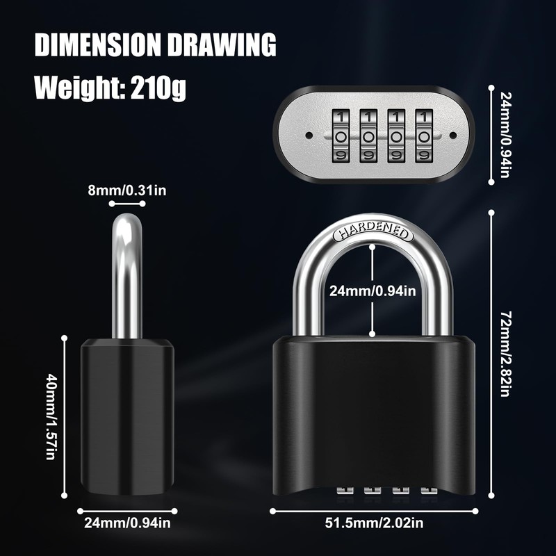 Diyife Heavy Duty Combination Padlocks Outdoor, [Weatherproof] 51.5mm Large 4