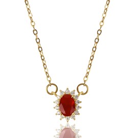 MOTIBACK Ruby Sun Necklace – Gold Plated Red Zircon Birthstone Necklace for Women, Cubic Zirconia Ruby Pendant Jewelry, July Birthstone Gift
