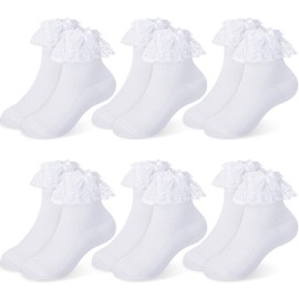 Zuimei 6 Pairs Girls Frilly Socks,Cotton Girls White School Socks Girls Lace Socks Ankle School Socks for Girls,2-4Y