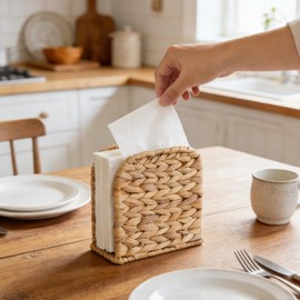 2 PC Wicker Napkin Holder for Table – Handwoven Wicker Farmhouse Napkin Dispenser for Kitchen Countertop, Dining Room & Bar – Sleek Arch Paper Napkin Stand Holder for Cocktail, Luncheon & Dinner