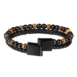 jagosen Leather Bracelet for Men Tiger Eye Pearl Bracelet Men's Black Magnetic Bracelet Wrap Bracelet Men's Gifts for Men, Leather