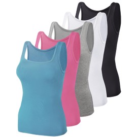 BQTQ 5 Pack Square Neck Tank Tops for Women Sleeveless Ladies Tank Tops Shirts Womens Undershirt Bulk, L