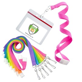 12 Pack - Bright Neon Lanyards with Clear Resealable Horizontal Badge Holder - Wide Neck Straps with Breakaway Clasp for Cruise Key Cards, Theme Park & School Passes by Specialist ID (Assorted Colors)