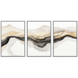 SIGNWIN Framed Canvas Print Wall Art Set Gold Gray Smoke Wave Landscape Abstract Shapes Illustrations Modern Art Decorative Contemporary Colorful for Living Room, Bedroom, Office - 16"x24"x3 White