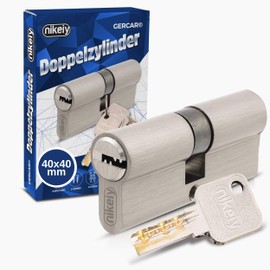 GERCAR Pro Lock Cylinder Profile Cylinder 40/40 Solid Double Cylinder Door Lock Nickel-Plated Brass with 5 Keys Reversible Key Length: 80 mm A:40 B:40-1x