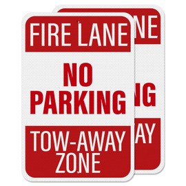 YIKIADA 2 Pack No Parking Fire Lane Tow-Away Zone Sign 18 × 12 Inches High Reflective Weatherproof Aluminum Metal Safety Signage with Pre-Drilled Holes for Streets Roads Garages