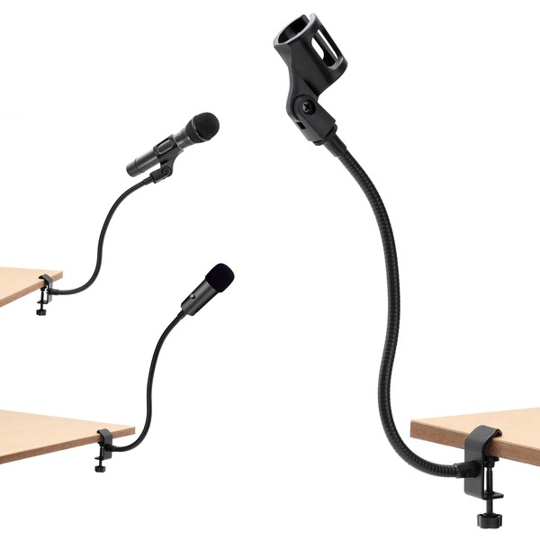Clip-on Desktop Microphone Stand, Flexible Gooseneck Desk Mic Stand, Microphone