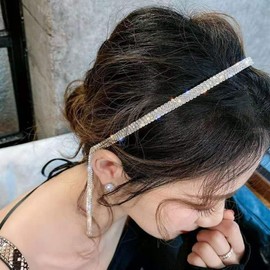 fdsmall Rhinestone Wedding Headbands, Crystal Tassel Headband, Sparkling Hair Chain, Hair Hoop, Fake Earrings, Bling Hair Bands, Rhinestone Headpiece, Hair Accessories for Wedding, Bride, Girls (02)