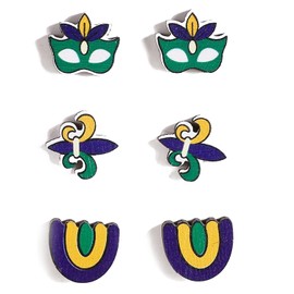 Mardi Gras Stud Earrings for Women Wood Mardi Gras Earrings Set Fleur De Lis Dangle Earrings Mardi Gras Party Earrings Jewelry (M)