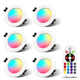 FWoche LED Recessed Spotlight 230 V 7 W, RGBW Round Ceiling Spotlights with IR Remote Control Warm White 3000 K Cool White 6000 K RGB Ceiling Spotlight Recessed Light Colour Changing Ceiling Light