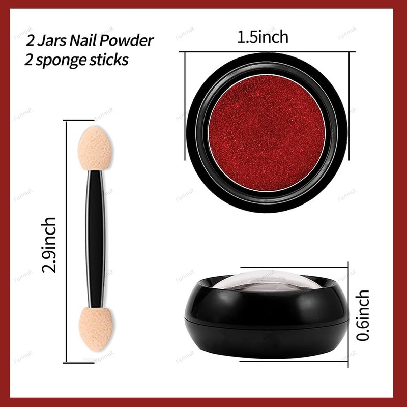 2 Boxes Red Chrome Nail Powder 3D Mirror Effect Aurora