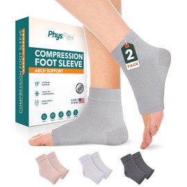 Physflex Compression Socks 20-30mmHg for Plantar Fasciitis, Achilles Tendonitis Relief - Ankle Compression Sleeve for Heel Spurs, Foot Swelling & Fatigue - Arch Support Brace for Everyday Use (1 Pair)
