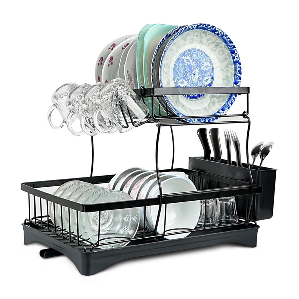 DKAIZM Kitchen Dish Drying Rack, 2-Tier Large Countertop Drainer Organizer