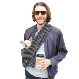 Dog Sling Carrier 100% Organic Cotton for Cats Too (Pinstripe)