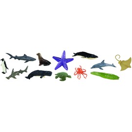 Safari Ltd Ocean TOOB Comes With 12 Different Hand Painted Animal Toy Figurine Models Including Sea Lion, Eagle Ray, Starfish, Turtle, Penguin, Octopus, Humpback Whale, Sperm Whale, Moray Eel, Hammerhead Shark, Tiger Shark, and Dolphin For Ages 5 and Up