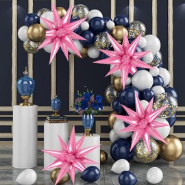 60 Pcs Star Foil Balloons Explosion 12 Point Cone Balloons Magic Starburst Balloons Large for Wedding Anniversary Backdrop Birthday Party Decorations (Pink)