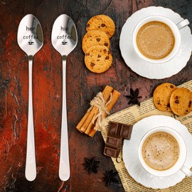 Vinsani 2 Pieces Coffee Engraved Spoons His & Hers Couple Gift Idea Anniversary Wedding Valentines Wife Husband Boyfriend Girlfriend Engagement Stainless Steel Coffee Tea Dessert Silverware