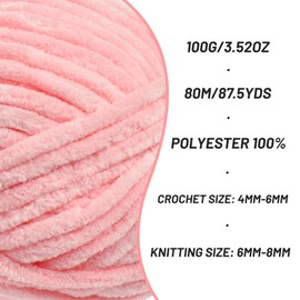Fluffy Chenille Yarn for Crocheting, Chunky Velvet Yarns for Crochet Amigurumi, Baby Yarn for Crocheting Soft Blanket, 87.4yds /3.5 oz Bulky Yarns for Crafts/Hats/Shoes/Socks (Pink)