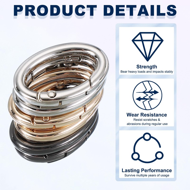 MECCANIXITY Oval Egg Shaped Spring Snap Keychain Clip, 33mm Metal