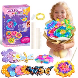 Dalugo Poke in Art Craft Kits for Kids, Glowing Flower Bouquet Kids Crafts with 20LED Fairy Lights, Creative Educational Gifts for 4 5 6 7 8 9 10 Year Old Girls, Birthday Presents, Party Favors