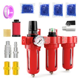 MEANLIN 1/4" NPT 3 Stage Aluminium Air Drying System,Coalescing Filter, Particulate Filter, Desiccant Dryer and Air Regulator, Manual Drain, Mid Flow, For Plasma Cutter and Paint Spray