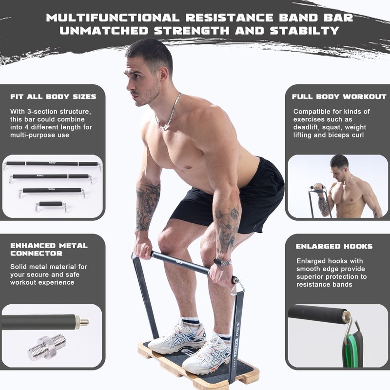 GEKU FIT Resistance Band Bar, Length-Adjustable Detachable Heavy Duty Workout