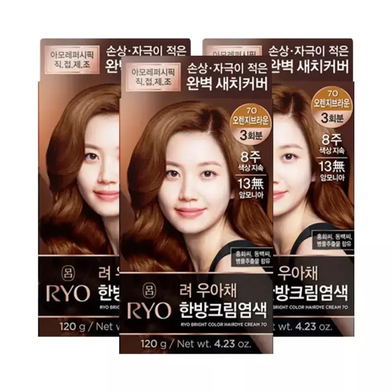 Ryo 려 우아채 멋내기 새치크림 7O오렌지브라운 3개 RYO Uhachae Styling