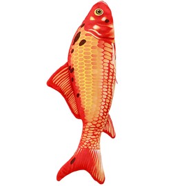 ELAINREN Realistic Red Koi Plush Fish Pillow Soft Large Carp Stuffed Pillow 3D Lifelike Fish Shape Plushie Goldfish Cushion Decor Gifts/35.4''