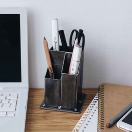 Original BestLoft® Raw Steel Pen Holder - Pen Holder in Industrial Design for Office or Home Grey Metallic