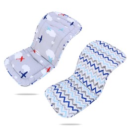 Baby Pushchair Seat Liners,Pram Liner Universal Fit for Most Pushchairs,100% Cotton Double-Sided Baby Stroller Cushion Pad,Stroller Seat Cover for Toddler Infant 1 Pack,78x34cm(Airplanes+Waves)