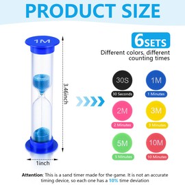 Sand Timer, KISEER 6 Pcs Colorful Hourglass Sandglass Sand Clock Timers Set 30sec / 1min / 2mins / 3mins / 5mins / 10mins for Brushing Children's Teeth, Cooking, Game, School, Office