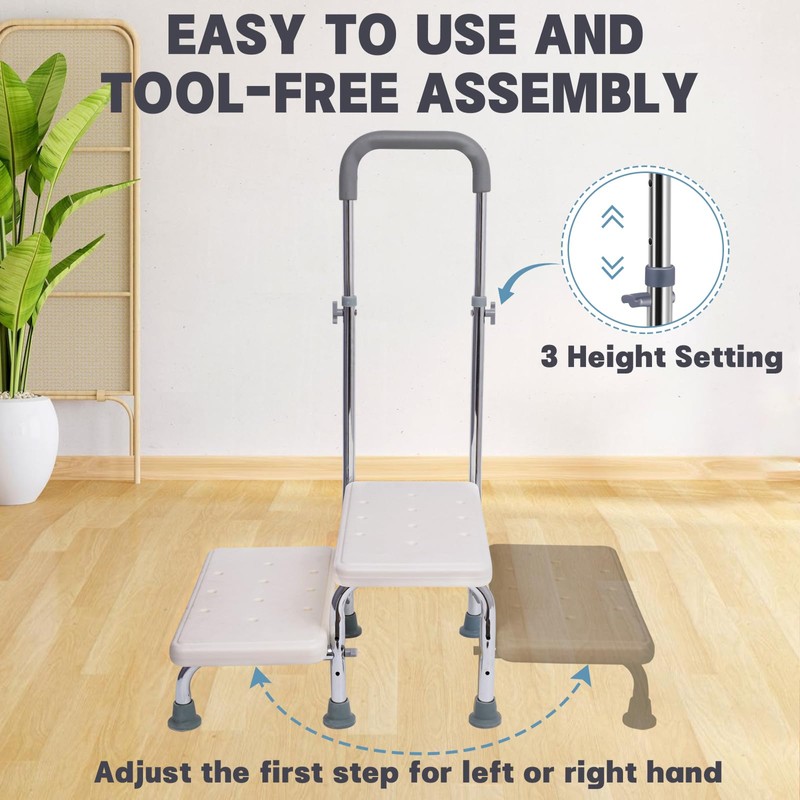 2 Step Stool with Handle for Elderly - Non-Slip Bedside