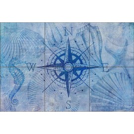 Tile Mural Backsplash Vintage Nautical Compass by Andrea Haase Ceramic Kitchen Wall (18" x 12" - 6" Tiles)