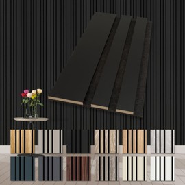 HEXIM Akustikpaneele Holz Musterstück Mila - flexible Wandpaneele Wanddeko Holzpaneele Wand Kombipaneel Wandverkleidung innen Schalldämmung Akustikfilz schwarz Black Edition